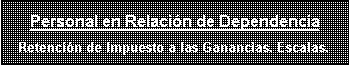 Cuadro de texto: Personal en Relaci�n de Dependencia
Retenci�n de Impuesto a las Ganancias. Escalas.