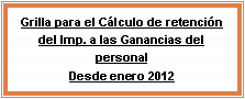 Cuadro de texto: Grilla para el C�lculo de retenci�n del Imp. a las Ganancias del personalDesde enero 2012
